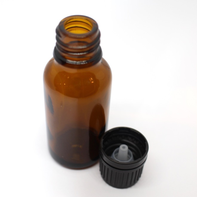 Amber glass bottle & black dripulator cap: 20ml image 0